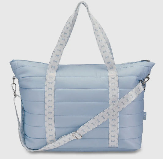 Classic Blue Puffer Weekender Tote with Bows
